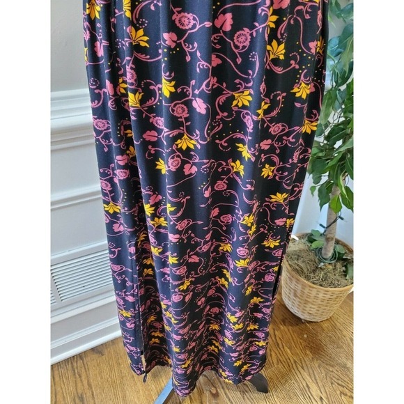 Black Floral Women's Cotton Halter Neck Pleated Sleeveless Long Maxi Dress S - Picture 4 of 15